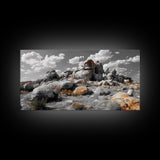 Granite Boulders, Desert Landscape, Natural Beauty, Earthy Tones, Framed Canvas Print, Entryway Wall Art, Nature Minimalism Style