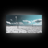 Beach Volleyball, Summer Sport, Minimalist Beach Scene, Sky Art, Framed Canvas Print, Game Room Wall Art, Coastal Modern Decor