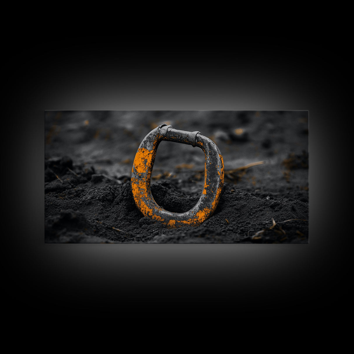 Industrial Ring, Weathered Metal, Grunge Aesthetic, Earth Tones – Canvas Print, Masculine Wall Art, Garage Decor, Minimalist Rustic Design
