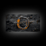 Industrial Ring, Weathered Metal, Grunge Aesthetic, Earth Tones – Canvas Print, Masculine Wall Art, Garage Decor, Minimalist Rustic Design