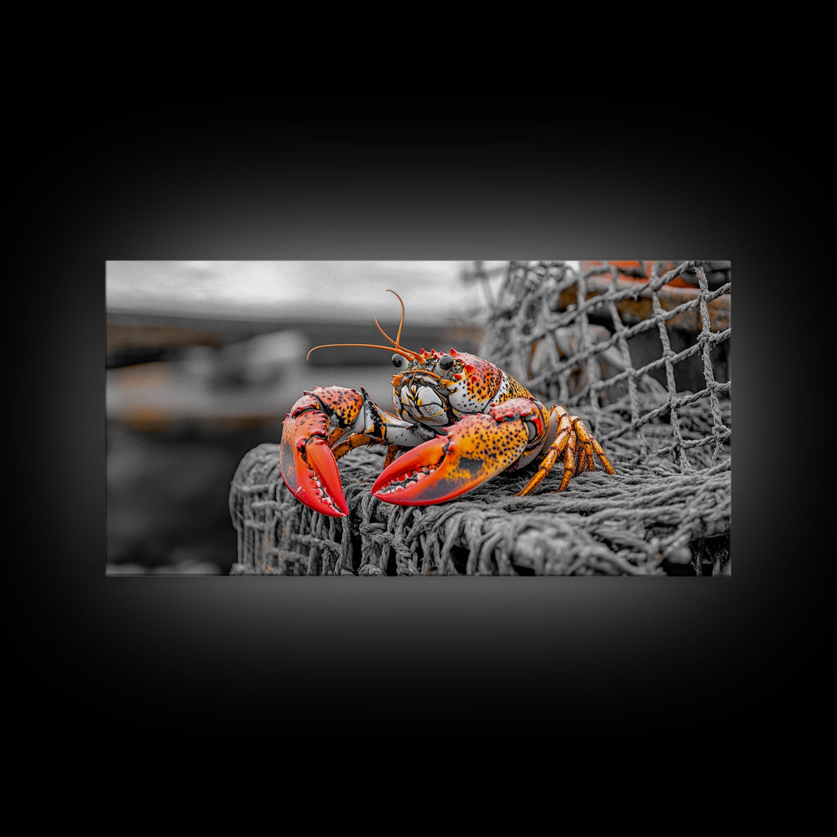 Bold Lobster, Nautical Art, Coastal Living, Red Claw, Framed Canvas Print, Beach House Wall Art, Kitchen Decor, Color Splash Style