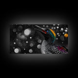 Singing Bird, Neon Plumage, Colorful Sparkle, Starry Night, Framed Canvas Print, Eclectic Art, Office Wall Art, Bright Animal Design