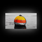 Buoy Pop, Marine Marker, Vibrant Sea, Nautical Life, Framed Canvas Print, Coastal Wall Art, Bathroom Decor, Bold Ocean Aesthetic