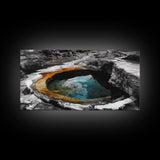 Geothermal Pool, Natural Wonders Photography, Yellowstone Landscape Decor, Earth Tones Wall Art, Framed Canvas Print, Bathroom Art