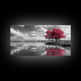 Pink Tree Reflections, Minimal Nature Art, Monochrome Landscape Canvas Print, Tranquil Bedroom or Living Room Wall Decor