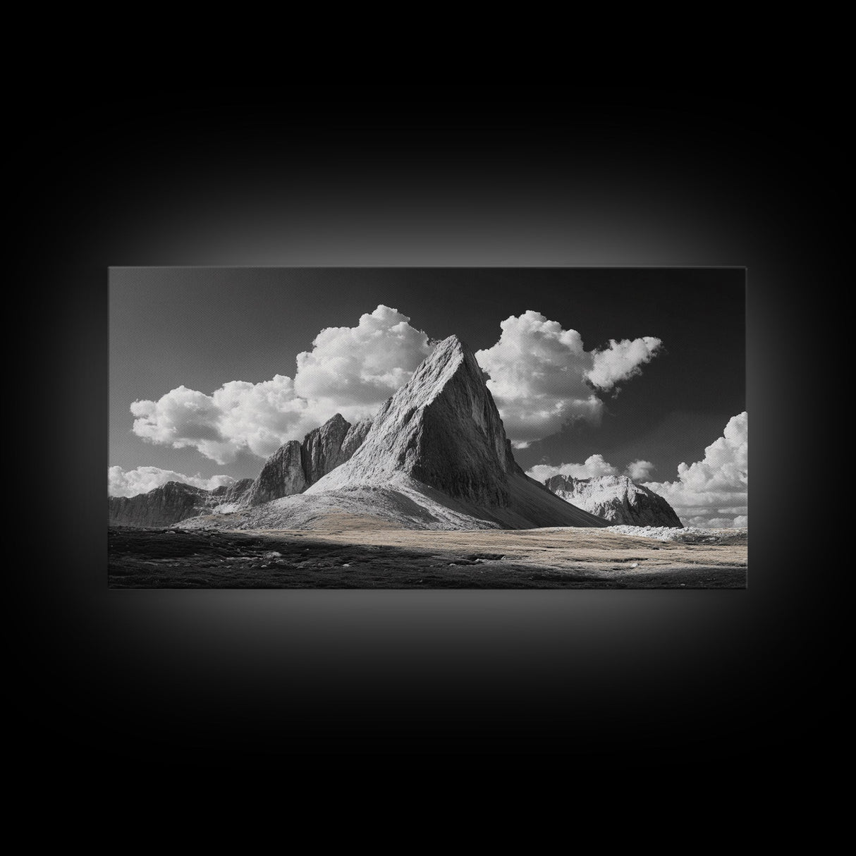 Dramatic Peak, Cloudy Sky, Monochrome Nature, Canvas Print, Minimalist Mountain Wall Art, Office Decor, Black White Landscape