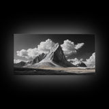 Dramatic Peak, Cloudy Sky, Monochrome Nature, Canvas Print, Minimalist Mountain Wall Art, Office Decor, Black White Landscape