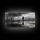 Solitude Reflection, Urban Mood, Moody Skies, Canvas Print, Modern Wall Art, Entryway Decor, Urban Photography, Minimalist Art, Rainy Day Art