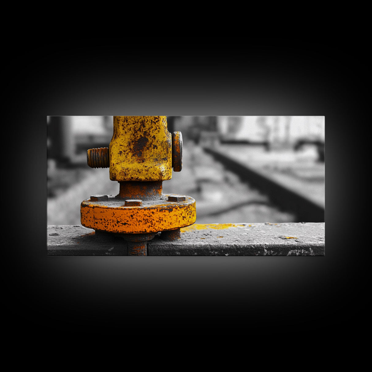 Industrial Bolt Closeup, Yellow Metal, Grunge Texture, Modern Industrial Art, Framed Canvas Print, Garage Wall Decor, Urban Loft Style