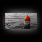 Orange Buoy Water, Marine Marker, Sea Navigation, Ocean Decor, Canvas Print, Coastal Living Room Art, Minimal Nautical Wall Decor
