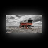 Prairie Red Wagon, Old West Scene, Framed Canvas Print, Rustic Wall Decor, Western Style Art, Living Room Accent, Cowboy Nostalgia