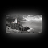 Lighthouse Ocean Storm, Coastal Cliff Light, Framed Canvas Print, Nautical Wall Art, Beach House Decor, Dramatic Sky Scene, Office Art