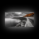 Cliffside Road, Autumn Drive, Ocean View, Stormy Sky, Canvas Print fall landscape art, modern hallway decor, minimalist travel scene