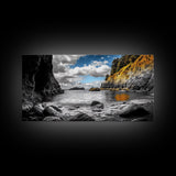 Rocky Cove, Coastal Escape, Golden Hillside, Ocean View, Canvas Print boho coastal art, fall themed decor, living room wall piece