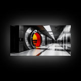 Vault Door, Futuristic Hallway, Urban Industrial Art, Sci Fi Decor, Framed Canvas Print, Office Wall Art, Red Orange Interior Glow