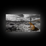 Cheetah Desert, Wild Cat, Monochrome Landscape, Framed Canvas Print, Safari Wall Art, Animal Lover Decor, Masculine Office Artwork