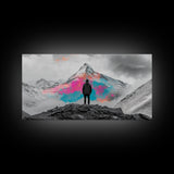 Rainbow Mountain, Vibrant Summit, Hiker Adventure, Canvas Print, Surreal Landscape Art, Wanderlust Wall Decor, Modern Office Artwork