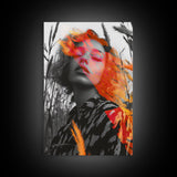 Surreal Woman, Field Portrait, Neon Face Art, Framed Canvas Print, Bold Feminine Wall Art, Bedroom Decor, Modern Pop Art Print