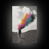 Colorful Mind, Surreal Silhouette, Abstract Smoke Art, Framed Canvas Print, Office Wall Art, Conceptual Psychedelic Art Decor