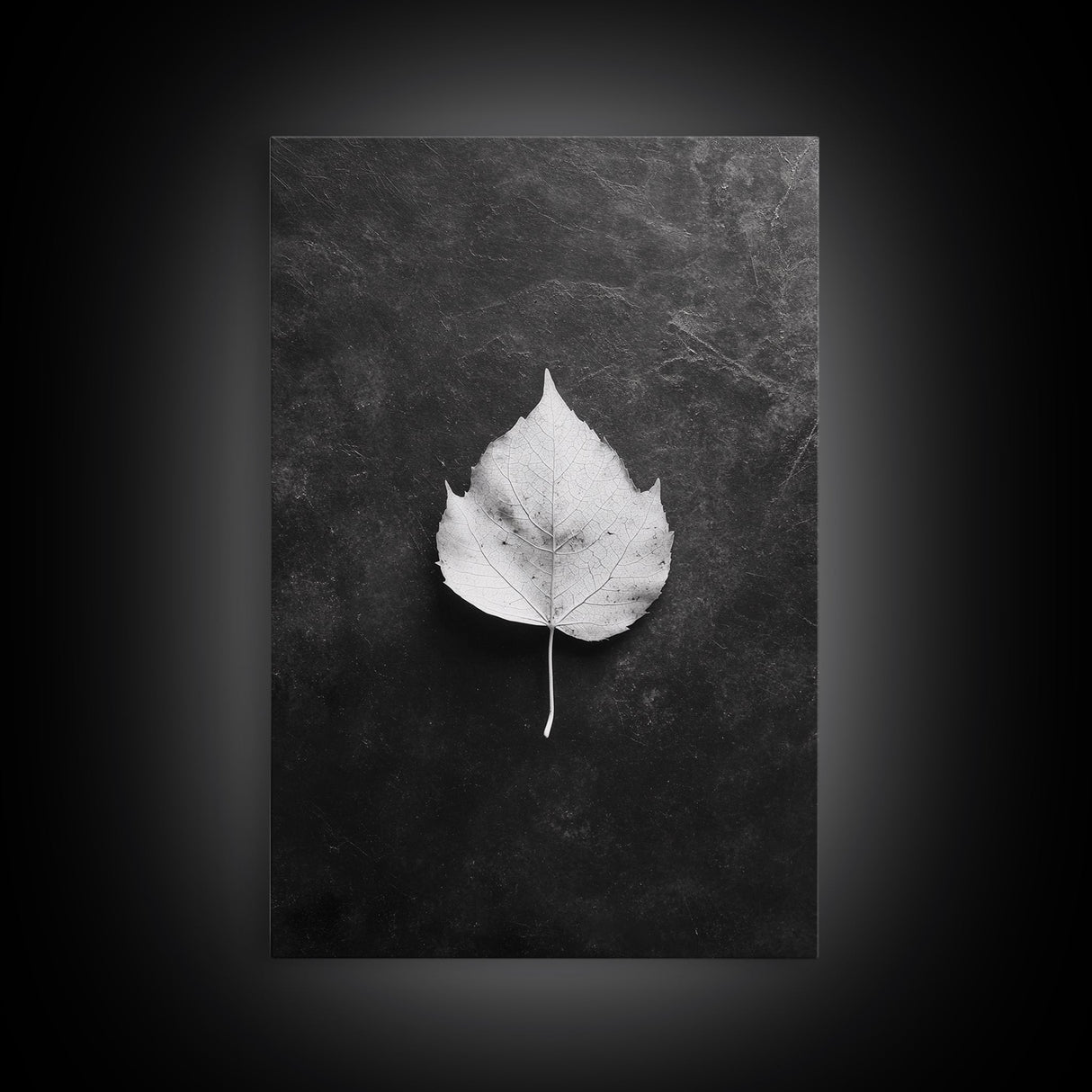 Monochrome Leaf, Nature Minimal, Still Life, Moody Art, Framed Canvas Print, Fall Wall Art, Kitchen Decor, Neutral Modern Aesthetic