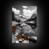 Alpine Lake, Orange Rocks, Mountain Reflection, Canvas Print, Wilderness Wall Art, Nature Explorer Decor, Rustic Lodge Wall Art