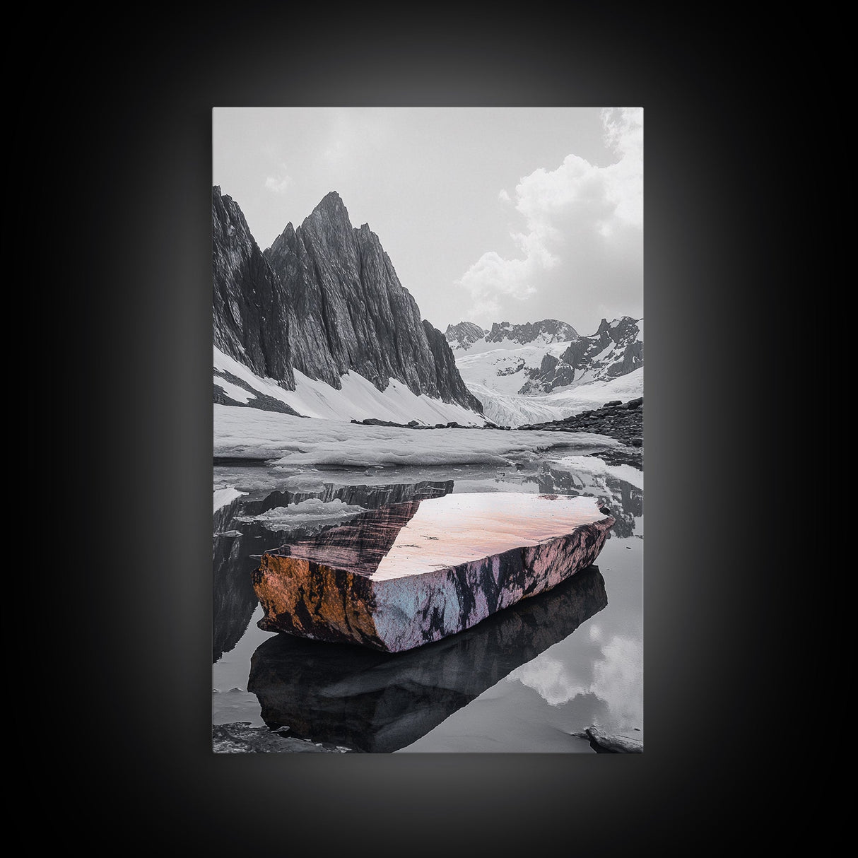 Glacial Rock, Abstract Ice Reflection, Surreal Landscape, Canvas Print, Nature Photography, Minimalist Winter Wall Art, Modern Decor