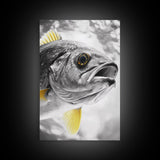 Golden Finned Fish, Underwater Wonder, Ocean Art, Framed Canvas Print, Coastal Wall Art, Bathroom Decor, Minimalist Marine Art
