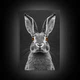 Wide Eyed Rabbit, Animal Portrait, Monochrome Humor, Framed Canvas Print, Nursery Wall Art, Whimsical Minimalist Decor, Funny Gift