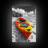 Vibrant Kayak, Sandy Beach, Summer Adventure Vibe, Canvas Print, Coastal Wall Art, Bold Color Photography, Outdoor Lover Gift