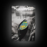 Rowboat Map Interior, Lake Reflections, Artistic Travel Theme, Canvas Print, Cabin Wall Art, Unique Lake House Decor, Explorer Style