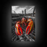Lobster Trap, Coastal Catch, Bold Seafood, Nautical Framed Canvas Print, Kitchen Wall Art, Coastal New England Decor, Lobster Boho Art