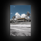 Coastal House, Tropical Beach, Summer Vacation, Color Pop, Framed Canvas Print, Beach House Art, Nautical Decor, Living Room Wall Art