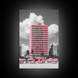 Pink Hotel, Miami Vibes, Summer Retro, Beach Scene, Canvas Print, Pop Art Aesthetic, Living Room Wall Art, Vacation Style