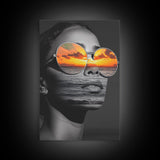 Surreal Sunset Face, Ocean Reflection, Fashion Photography, Abstract Beauty, Framed Canvas Print, Bedroom Wall Art, Modern Pop Art