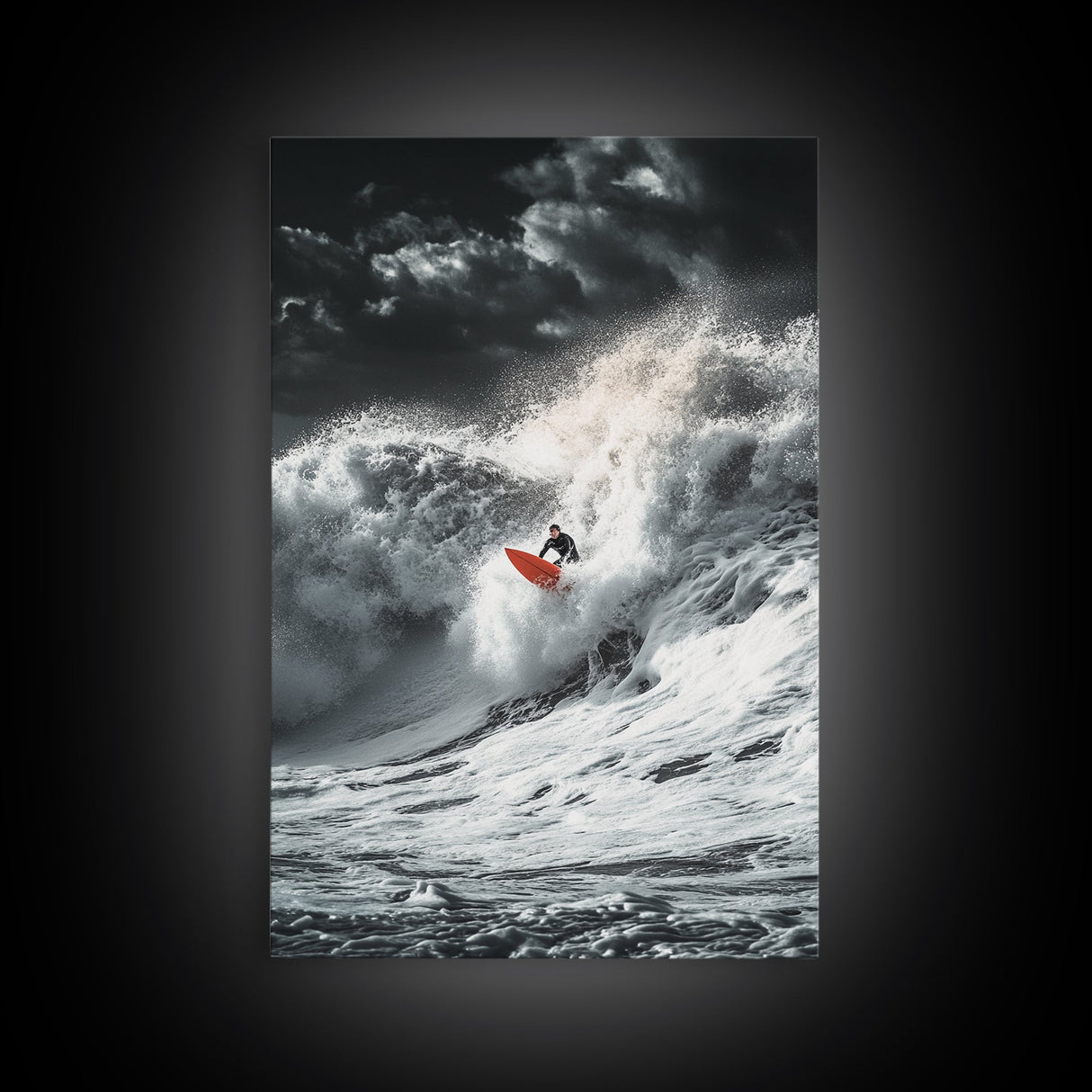 Surfer Wave, Ocean Power, Extreme Sports Art, Framed Canvas Print, Beach House Decor, Surfing Wall Art, Coastal Adventure Scene