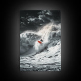 Surfer Wave, Ocean Power, Extreme Sports Art, Framed Canvas Print, Beach House Decor, Surfing Wall Art, Coastal Adventure Scene