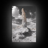 Rock Spire, Desert Monument, Sky Landscape, Framed Canvas Print, Modern Nature Wall Art, Earth Tones Decor, Minimalist Desert Art