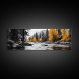 River Flow, Autumn Forest, Mountain Pines, Golden Trees, Canvas Print, Fall Decor, Nature Lover Gift, Rustic Wall Art, Boho Wall Art