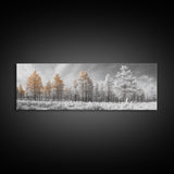 Snowy Forest Landscape, Frosted Pine Trees, Winter Wonderland Scene, Framed Canvas Print, Nordic Minimalist, Holiday Wall Art