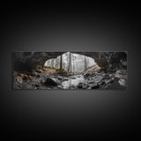 Forest Cave, Woodland Stream, Natural Light, Hidden Path, Framed Canvas Print, Cabin Wall Art, Rustic Decor, Adventure Photography