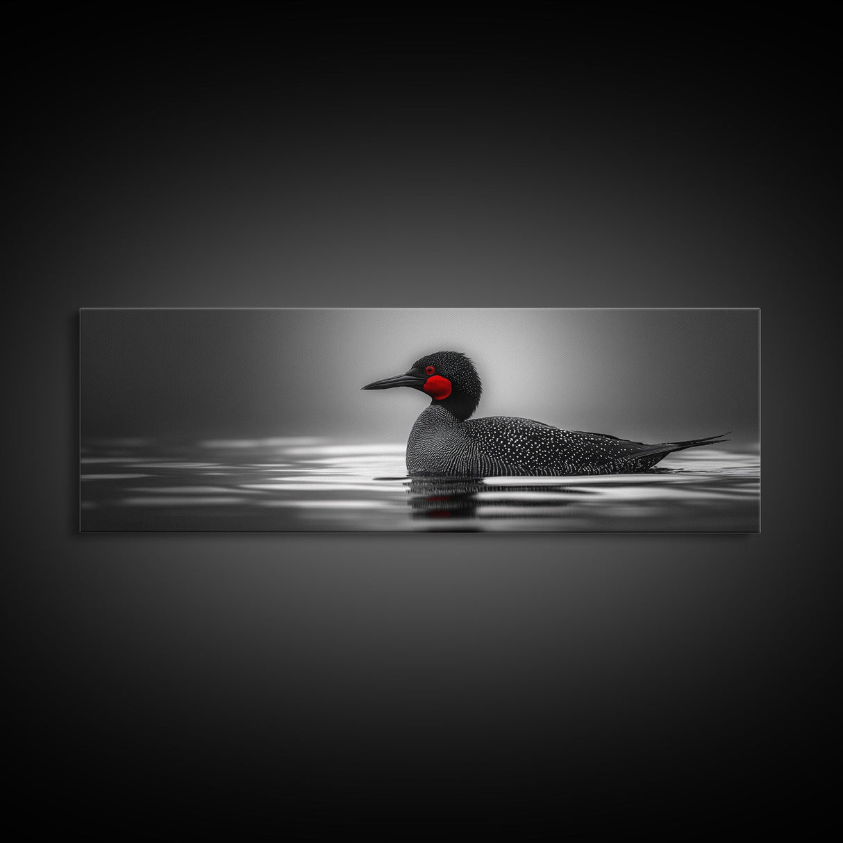 Red-Eyed Loon, Waterbird, Monochrome Beauty, Wildlife Portrait, Framed Canvas Print, Cabin Wall Art, Bird Lover Gift, Nature Photography