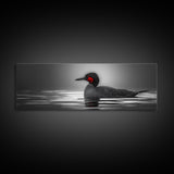 Red-Eyed Loon, Waterbird, Monochrome Beauty, Wildlife Portrait, Framed Canvas Print, Cabin Wall Art, Bird Lover Gift, Nature Photography