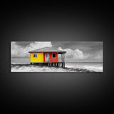 Yellow Cabin, Seaside Shack, Color Pop, Coastal Vibes, Framed Canvas Print, Beach House Wall Art, Bold Nautical Decoretic