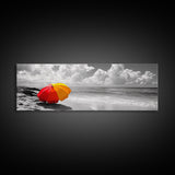 Red Yellow Umbrella, Beach Art, Summer Decor, Modern Coastal Print, Framed Canvas Print, Minimalist Wall Art, Bathroom or Hallway Decor