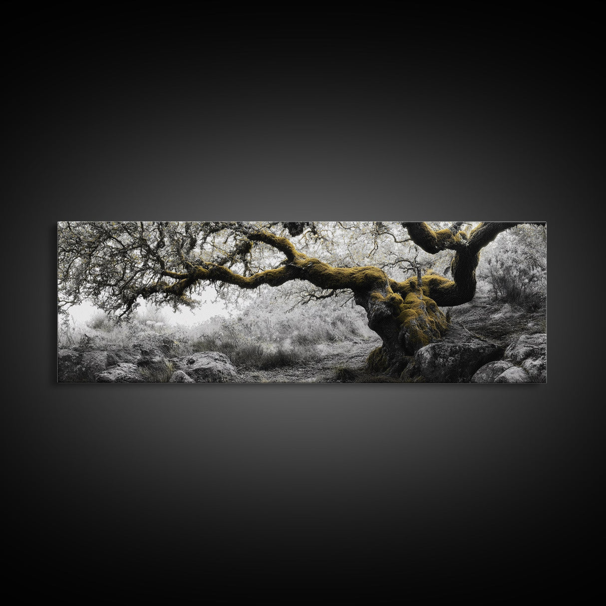 Twisted Oak, Mossy Branches, Forest Giant, Canvas Print, enchanted woodland art, fantasy living room decor, fairytale vibe