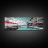 Poolside Escape, Beach Umbrellas, Luxury Retreat, Modern Resort, Framed Canvas Print, Vacation Vibes, Coastal Living, Bedroom Wall Art