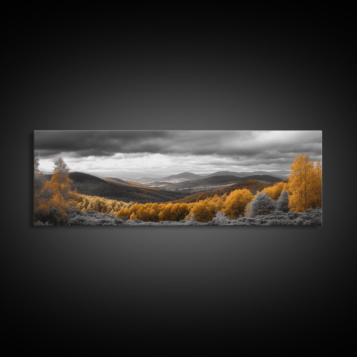 Fall Hills, Autumn Forest, Moody Landscape, Rolling Mountains, Framed Canvas Print, Cabin Wall Art, Nature Photography, Cozy Home Decor