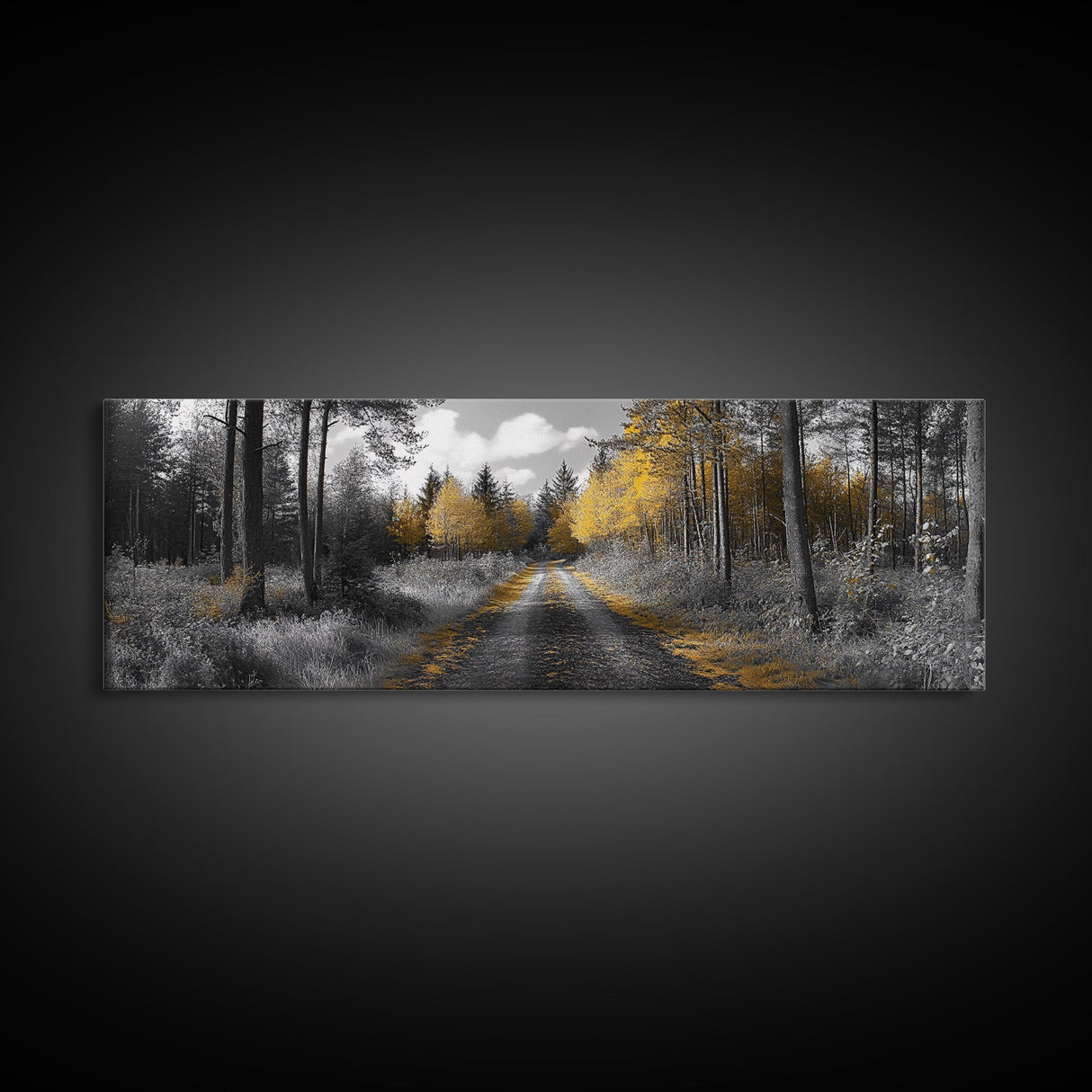 Forest Trail, Autumn Glow, Woodland Path, Golden Trees, Framed Canvas Print, Nature Wall Art, Rustic Cabin Decor, Fall Entryway Artwork