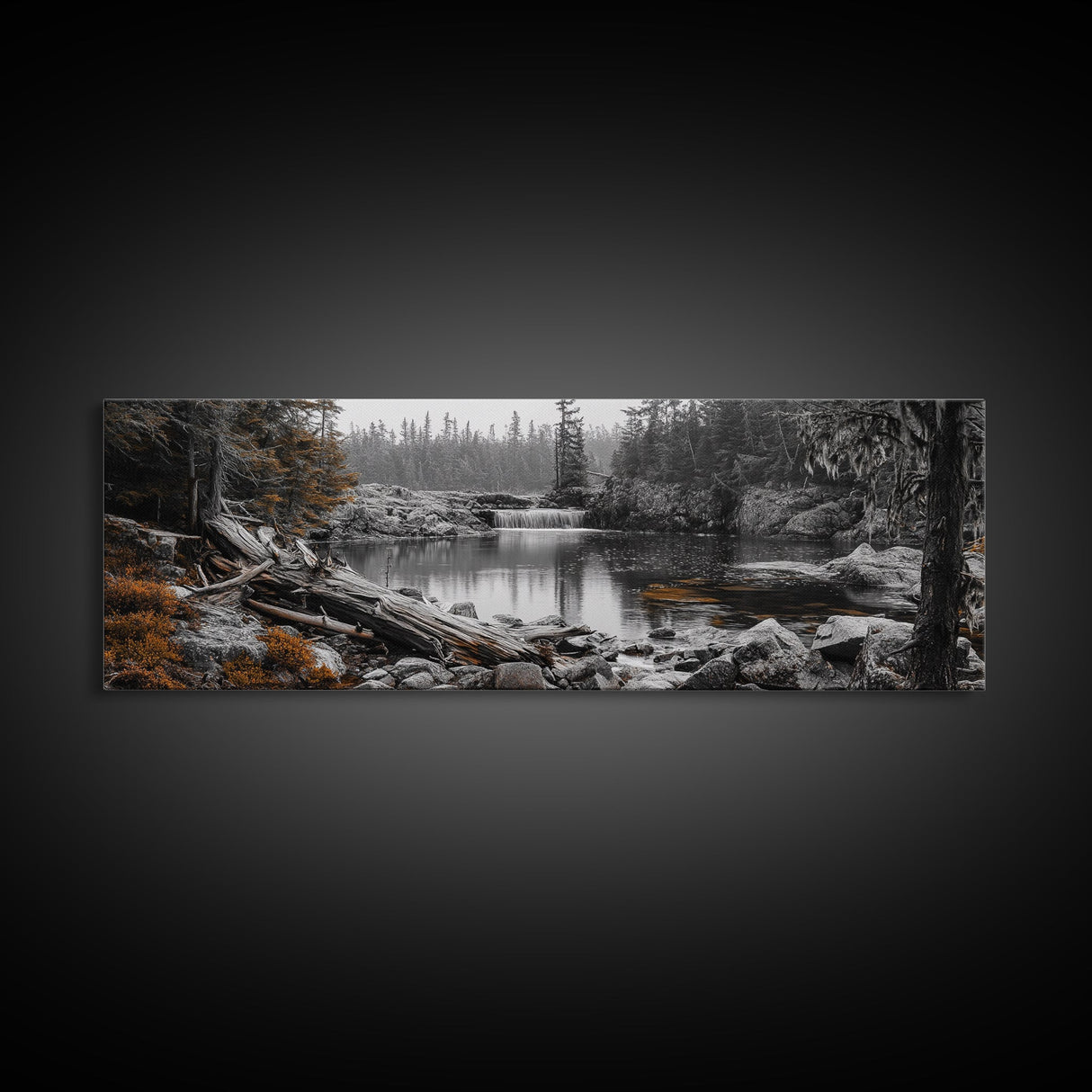 Waterfall Serenity, Autumn Forest Print, Tranquil Landscape, Framed Canvas Print, Nature Lover Gift, Cozy Living Room or Office Decor