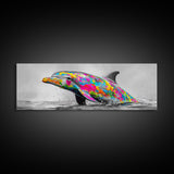 Rainbow Dolphin Splash, Colorful Ocean Animal, Vibrant Wildlife Art, Canvas Print, Coastal Kids Room Wall Art, Playroom Nautical Decor